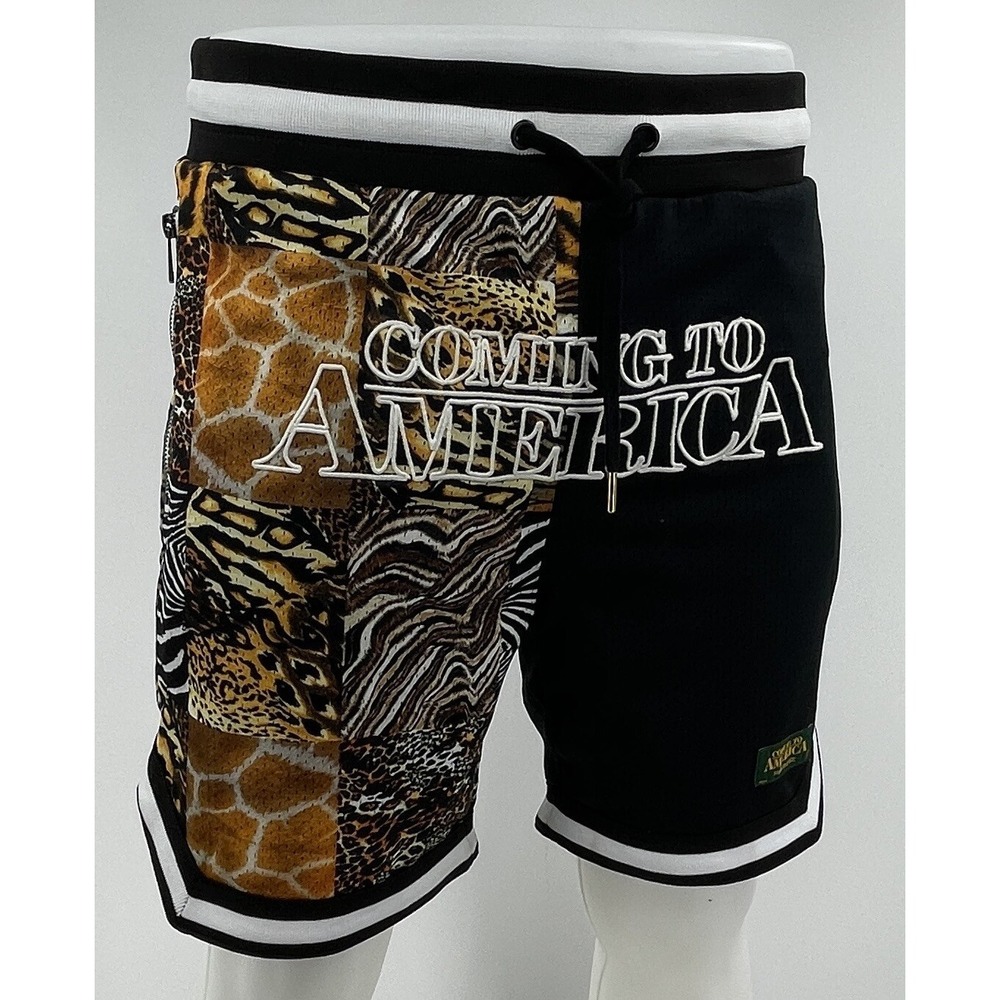 "Coming to America" Jungle Print Black White Shoe Palace Shorts‎ Men's Large L